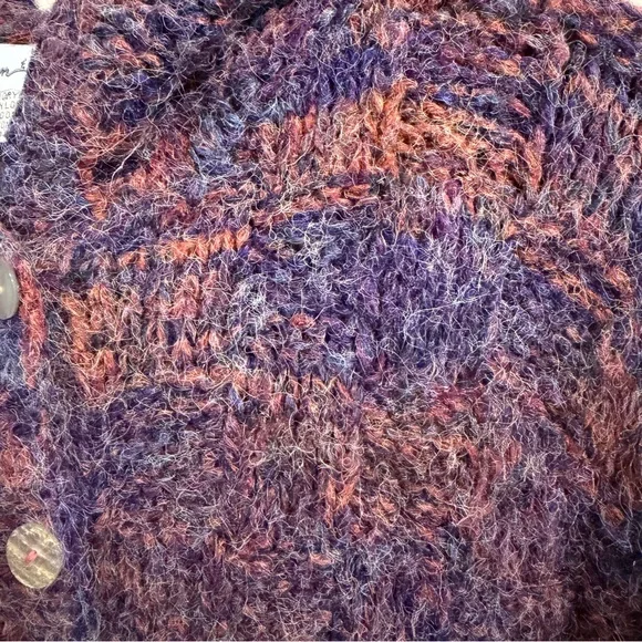 Vintage Chand Elle Fuzzy Hooded Cardigan Purple Rust Marled Wool Blend M - Picture 10 of 10